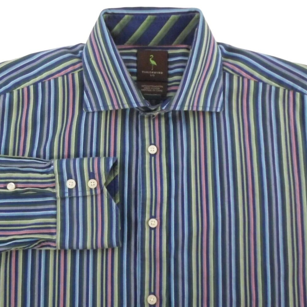 Tailorbyrd Dark Multicolor Striped Spread Collar Flip Cuff Cotton Shirt